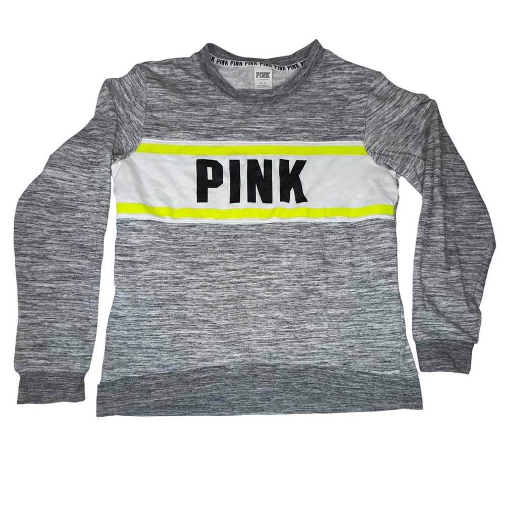 PINK Victoria's Secret Crewneck Sweatshirt Womens Medium Gray Marl Neon Graphic